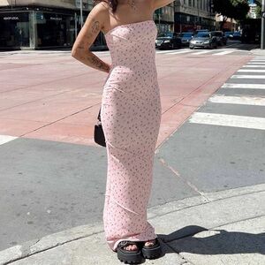 Floral Pink Strapless Dress